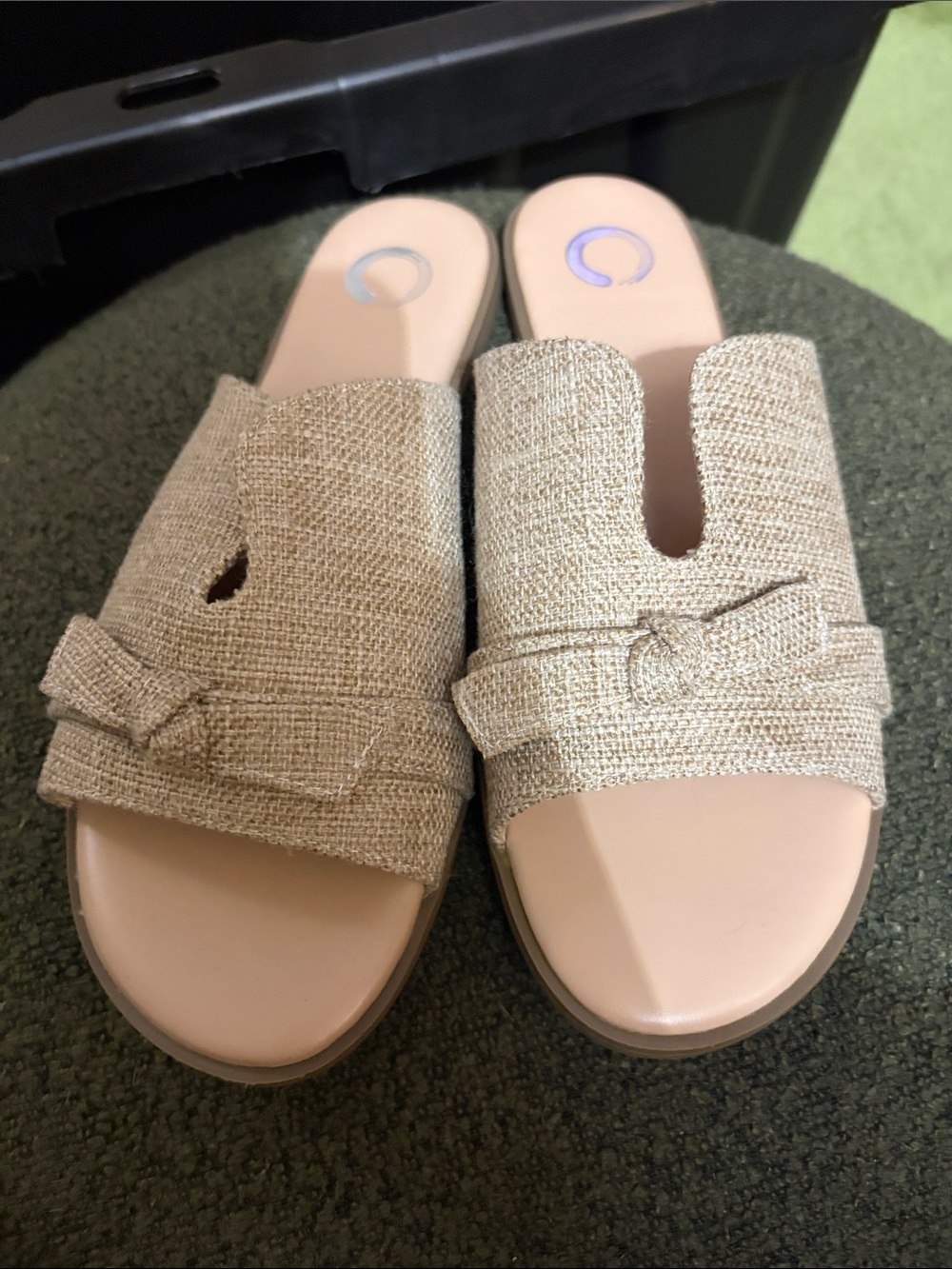 Beige Textured Slide Sandals with Knot Detail - Women